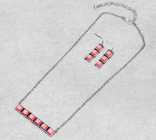 Western Semi Stone Bar Necklace Set