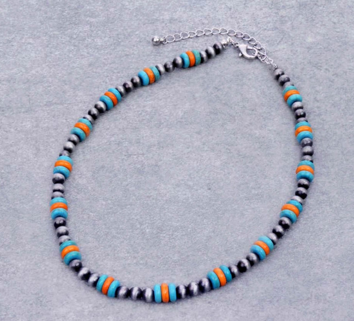 Western Navajo Style Pearl with Stone Necklace