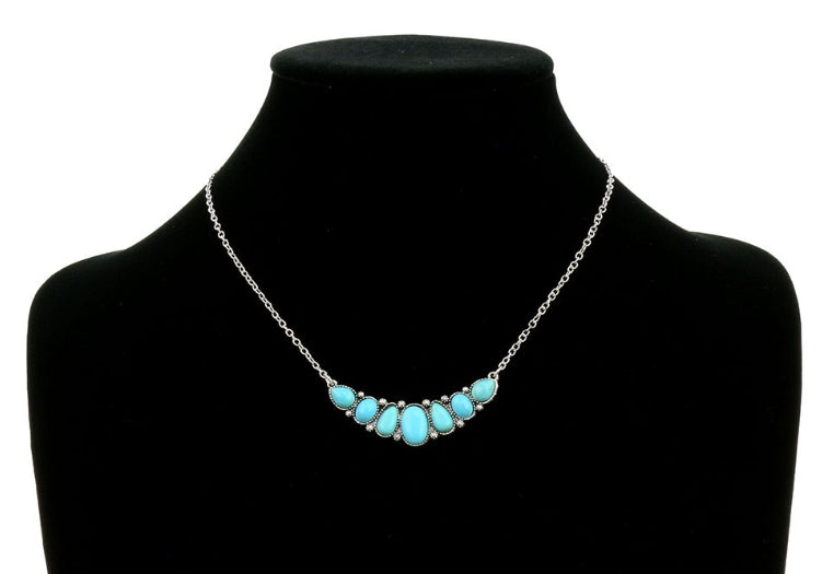 Western Navajo Style Pearl with Slab Stone Necklace