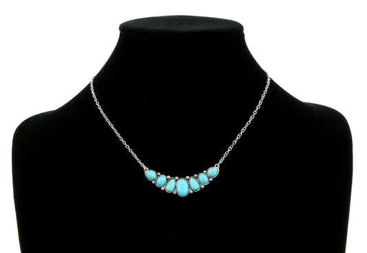 Western Navajo Style Pearl with Slab Stone Necklace