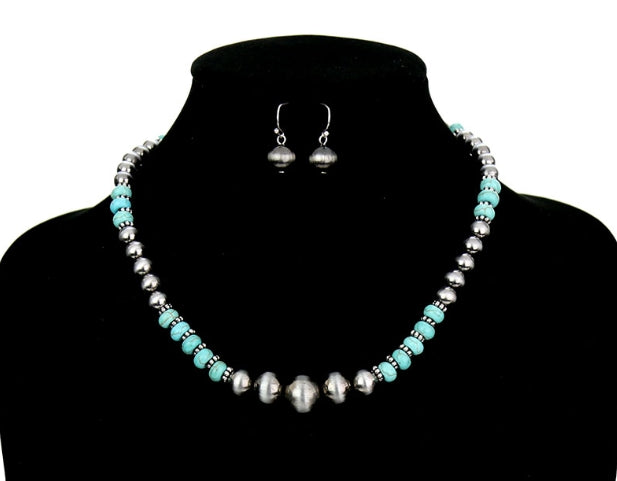 Navajo Style Pearl & Bead Necklace Set
