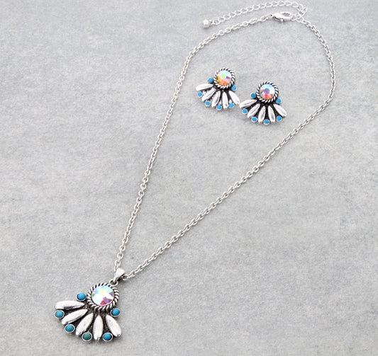 Western Half Concho Stone Necklace Set