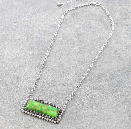 Western Rectangle Hand Craft Stone Necklace