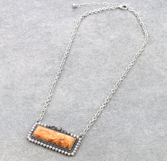 Western Rectangle Hand Craft Stone Necklace