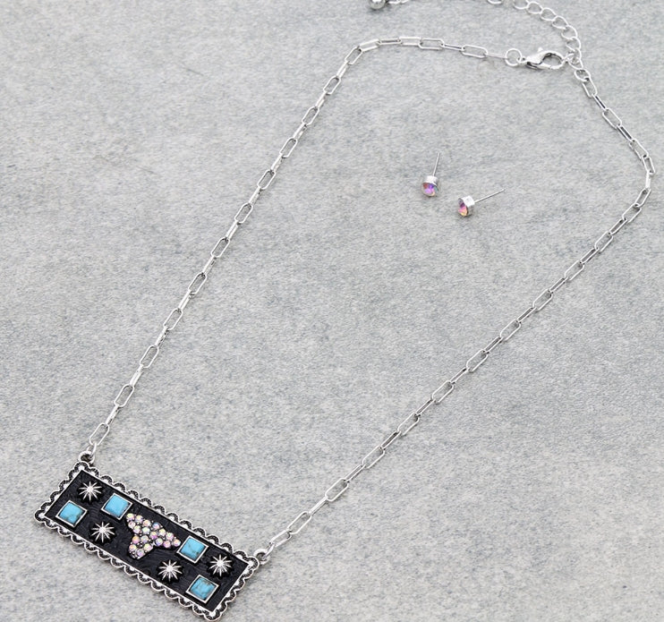 Western Cow Head Bar Necklace Set