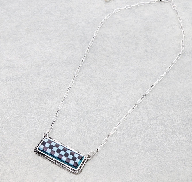 Western Checker Bar Stone Necklace