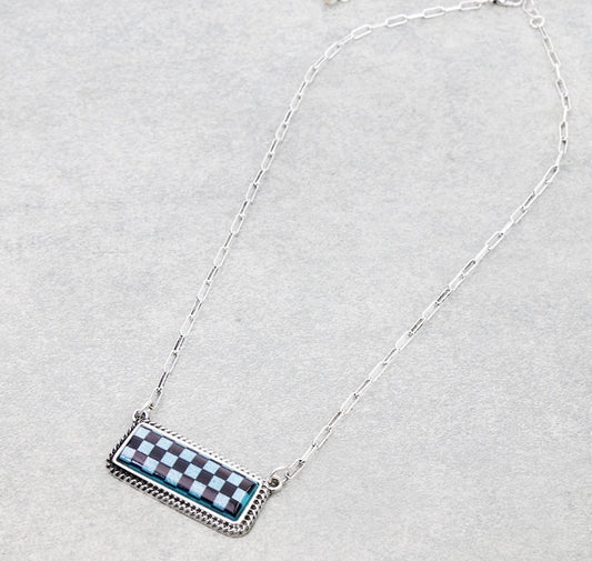 Western Checker Bar Stone Necklace