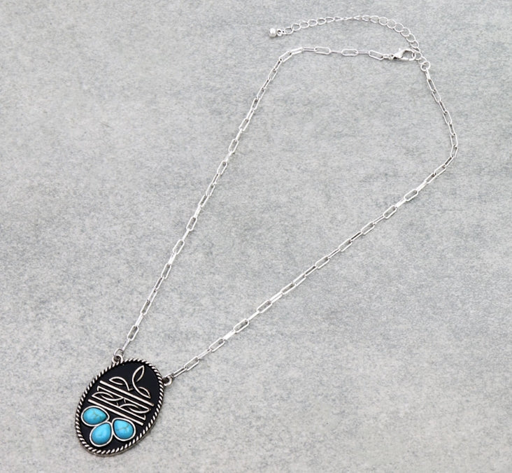 Western Boot Stitch Oval Necklace
