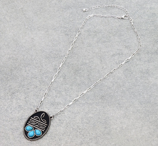 Western Boot Stitch Oval Necklace