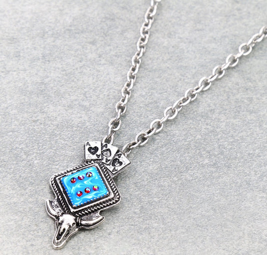The Luck of the Draw Dice with Steer Skull Pendant Necklace
