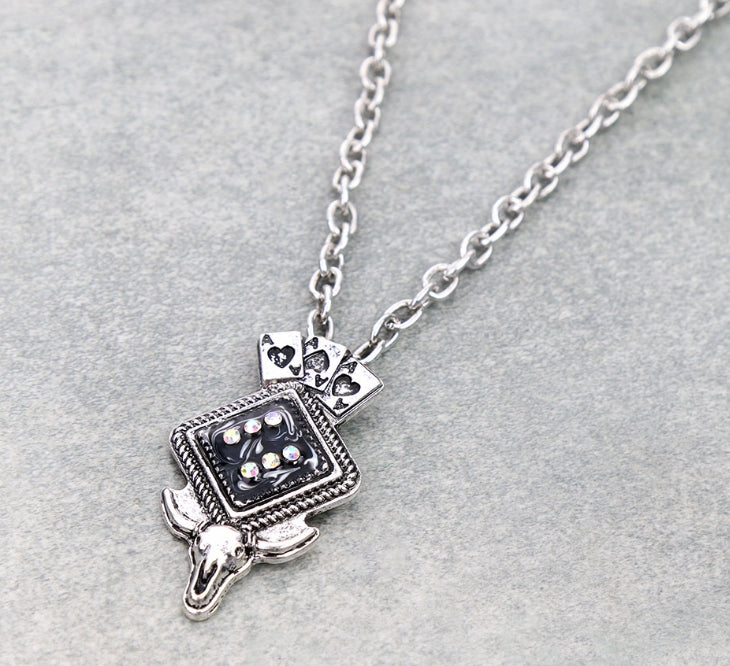 The Luck of the Draw Dice with Steer Skull Pendant Necklace