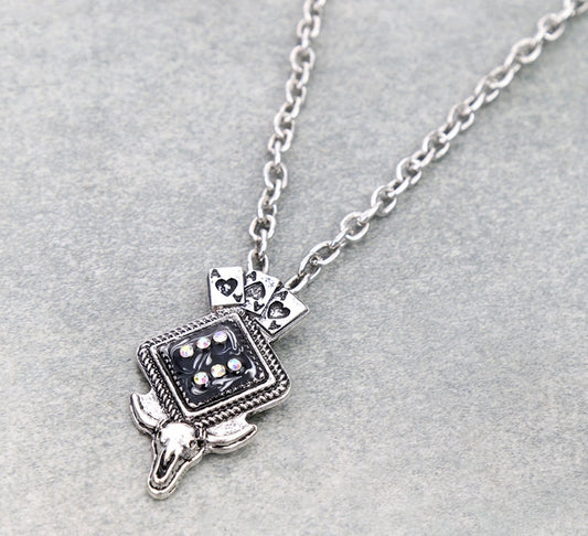 The Luck of the Draw Dice with Steer Skull Pendant Necklace
