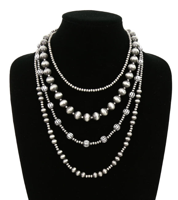 4 Layered Navajo Style Pearl Necklace
