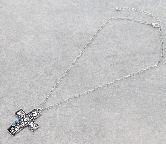 Western Cross Etched Necklace