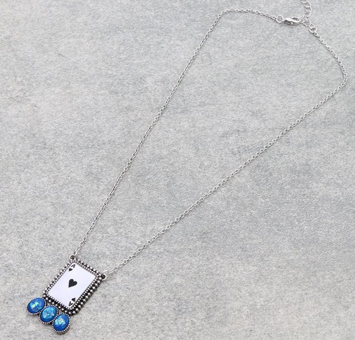 Opal Stone Ace of Spades Necklace