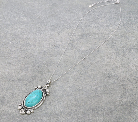 Sterling Silver Chain Necklace with Natural Stone Pendant