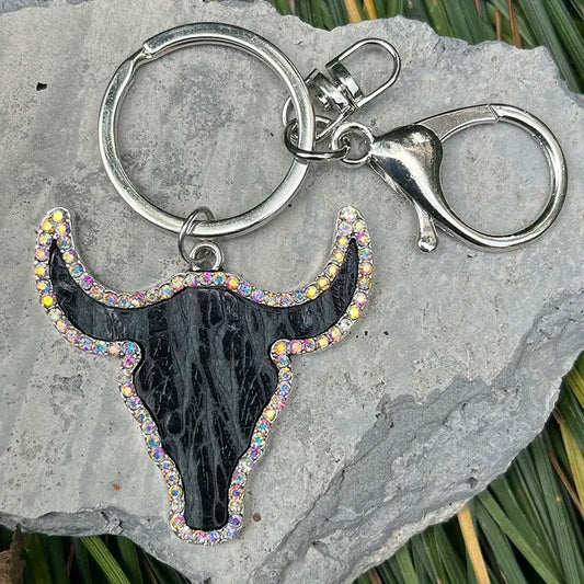 Black Steer Head Keychain