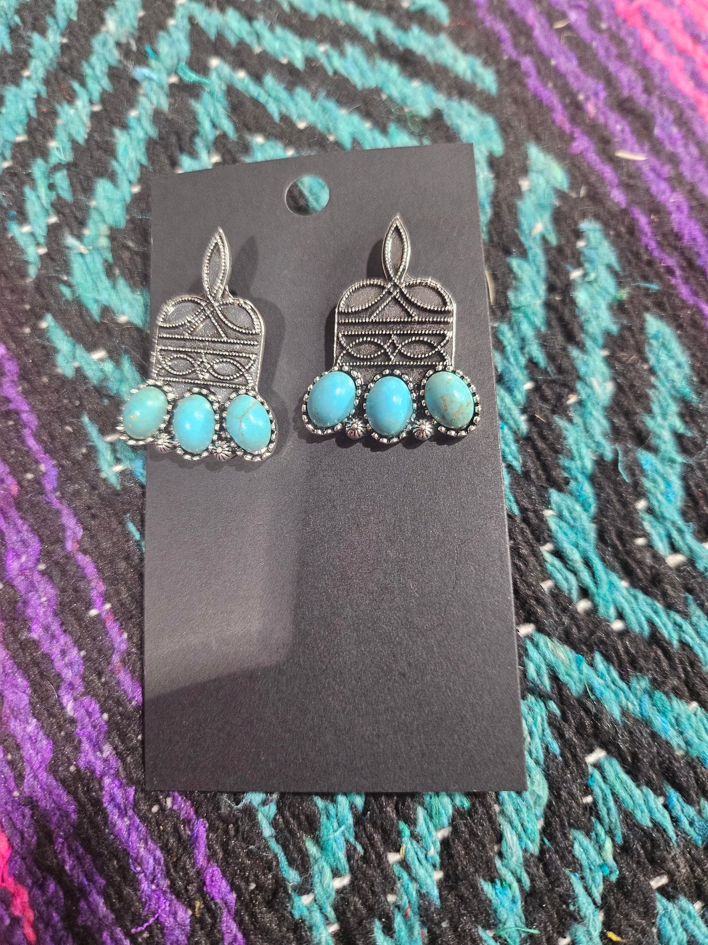 Buckstich and Turquoise Stud Earrings