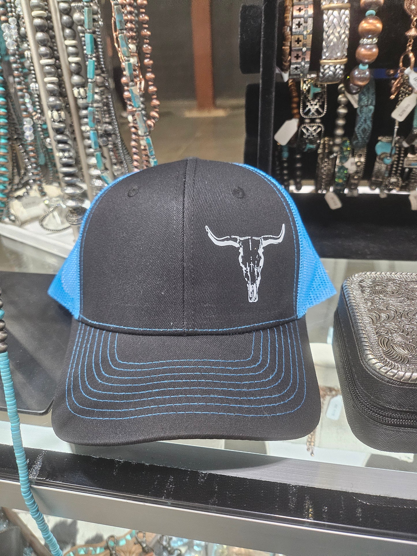 Blue Baseball Hat with Steer Head
