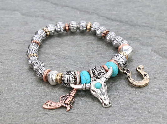 Western Steer Skull Stretch Bracelet