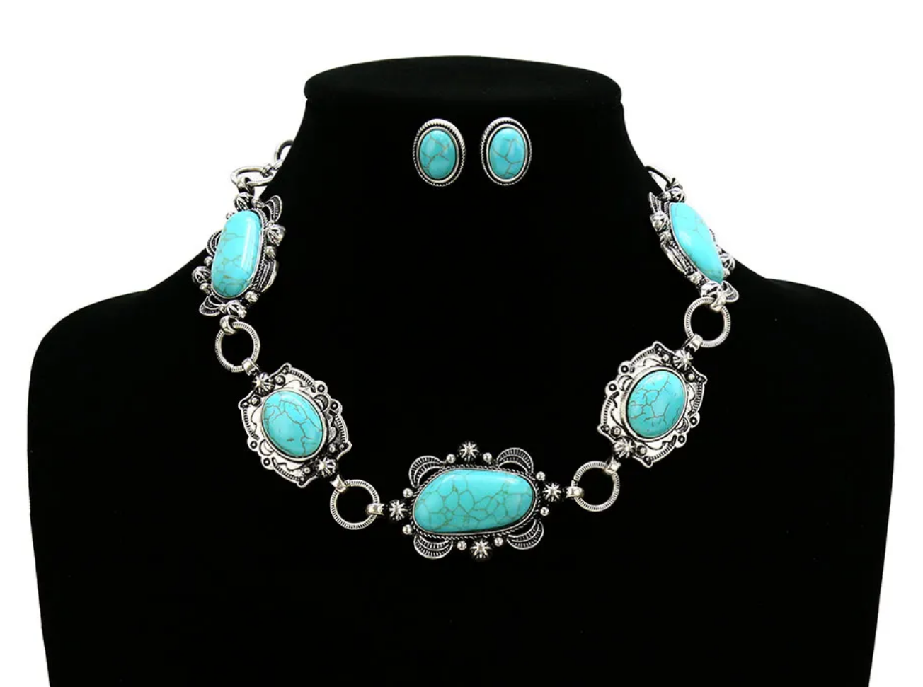 Western Style Stone Statement Necklace Set