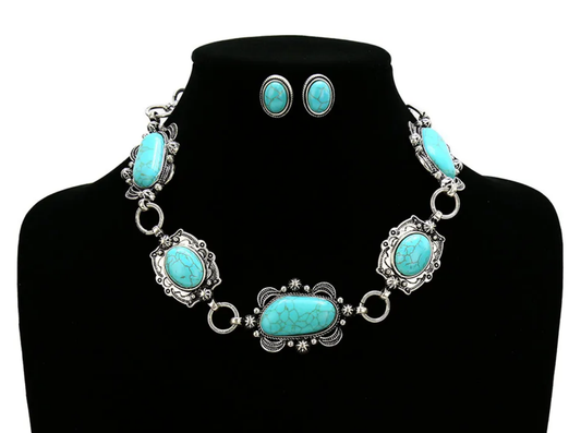 Western Style Stone Statement Necklace Set