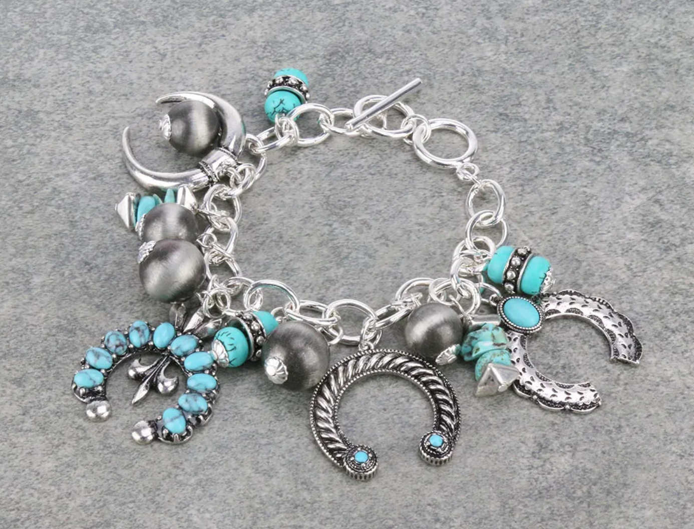 Western Squash Blossom Charms Toggle Bracelet