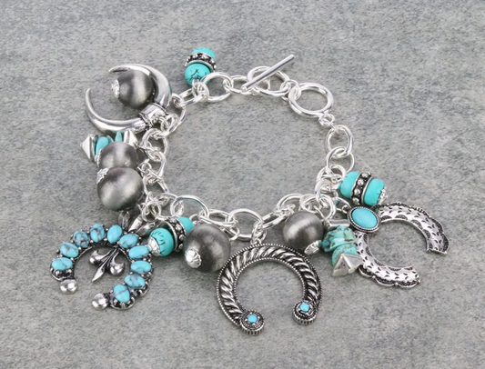 Western Squash Blossom Charms Toggle Bracelet