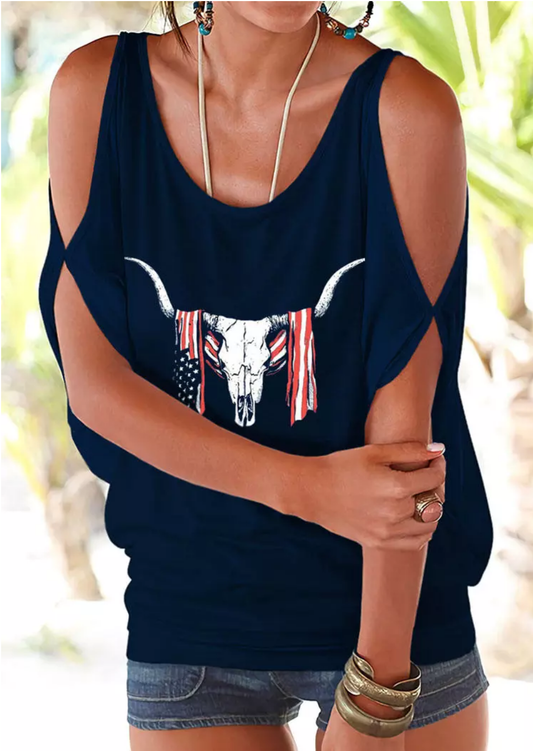 American Flag Steer Head Blouse