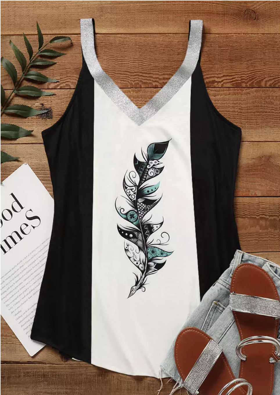 Glitter Feather Cami Shirt