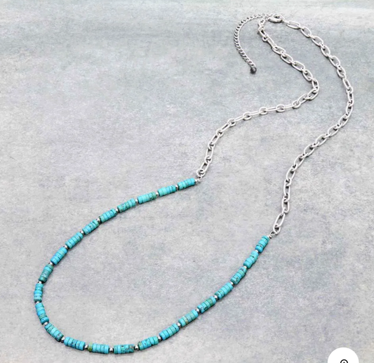 40″ Long, Big Chain, 6mm Heishi Natural Stone Necklace