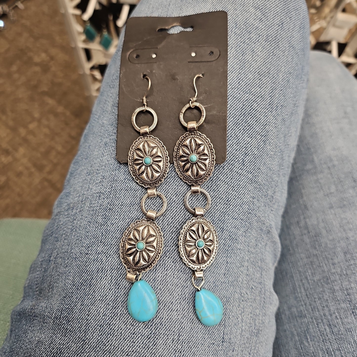 Tri Concho Stone Dangle Earrings