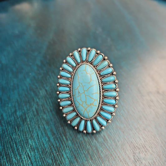 Stone Framed Turquoise Cuff Ring