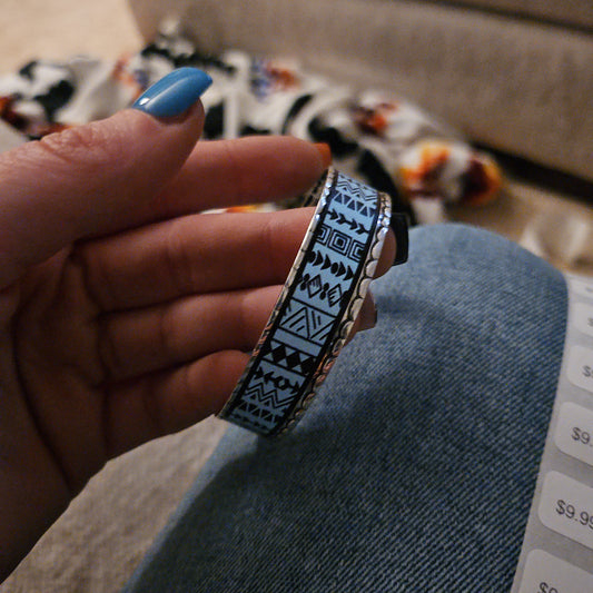 White and Blue Aztec Cuff Bracelet