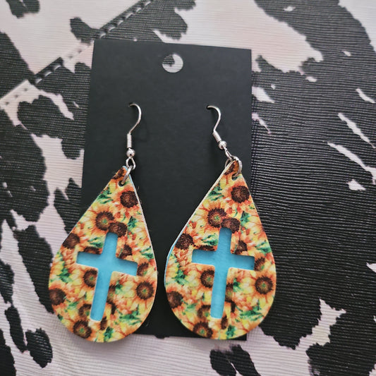 Cross Sunflower Earrings