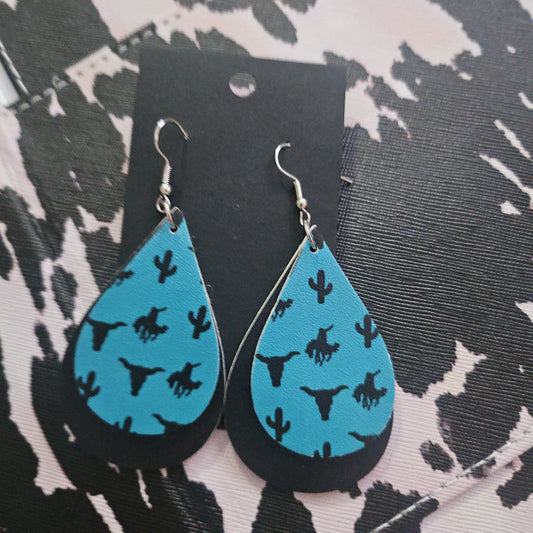 Cactus Steer Head Layered Earrings