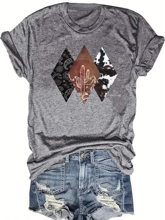 Gray Short Sleeve Tshirt Triangle Western Images
