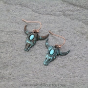 Western Steer Skull Dangle Earrings