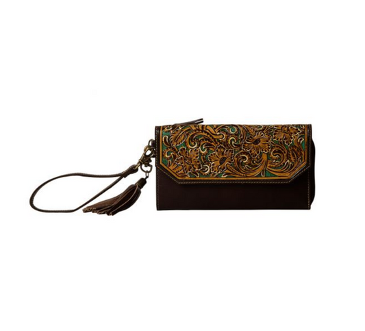 Magnolia Lane Hand-Tooled Clutch Wristlet Wallet