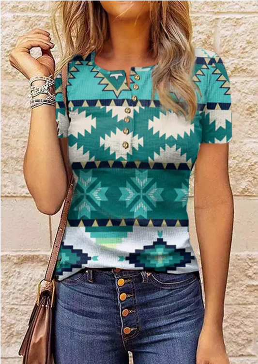 Aztec Half Button Down T-shirt