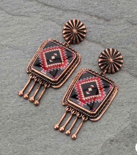 Square Western Navajo Style Print Post Earrings