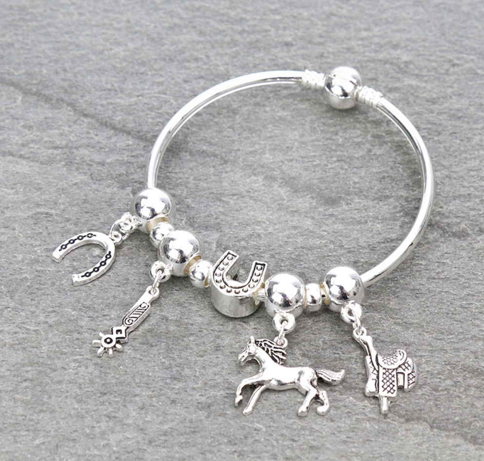 Western Theme Charm Bangle with Ball Closure