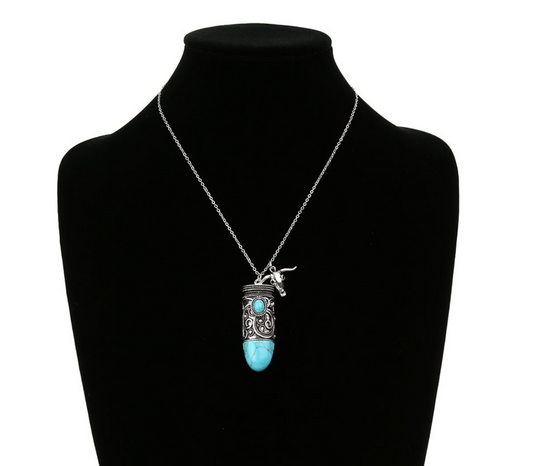 Western Steer Skull Filigree Bullet Necklace