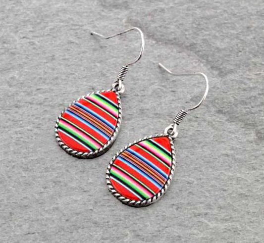 Serape Pattern Teardrop Fish Hook Earrings