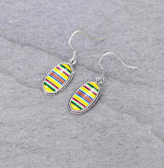 Serape Pattern Oval Fish Hook Earrings