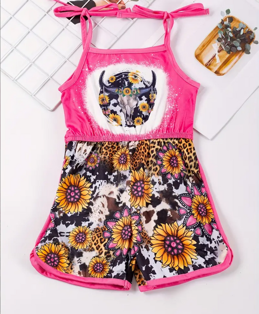 Sunflower & Leopard Romper Pink