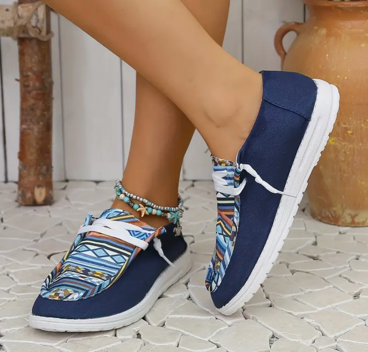 Navy Blue Aztec Print Sneakers