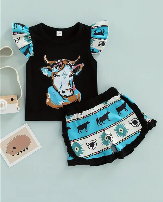 Cow Head Shorts Kids Outfit