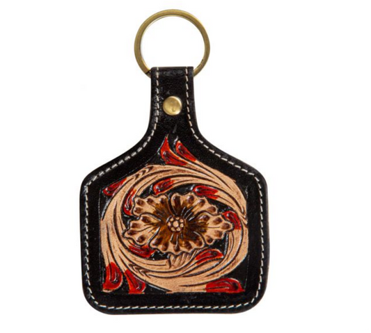 Magnolia Red Hand-Tooled Key Fob