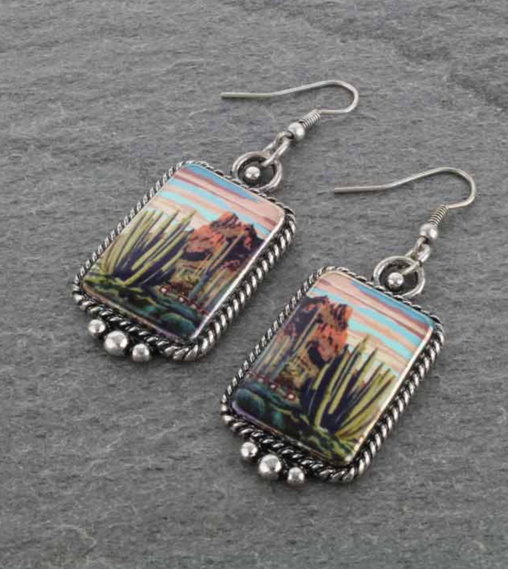 Western Portrait Fish Hook Earrings